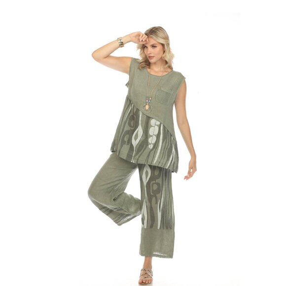 Olive Abstract sleeveless pocket detailed Top - Picture 6 of 6